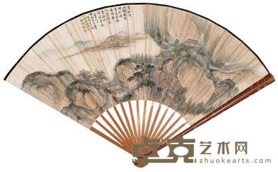 溥伒 江楼眺望 成扇 18.5×50cm